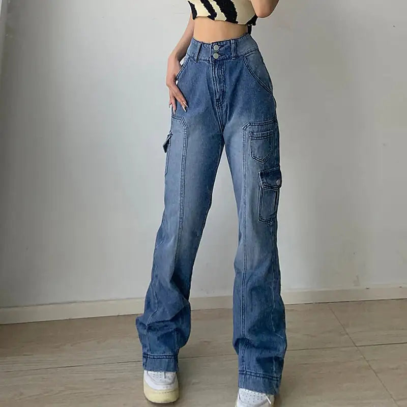 High Rise Loose Pocket Wide Leg Fashion Pants