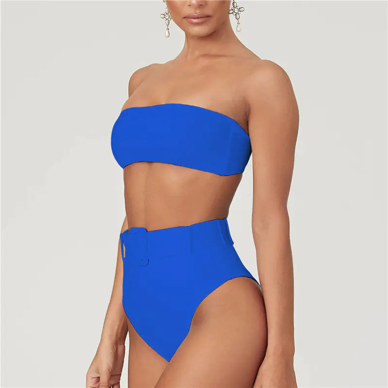 High-Waisted Strapless Bikini Swimsuit for Women