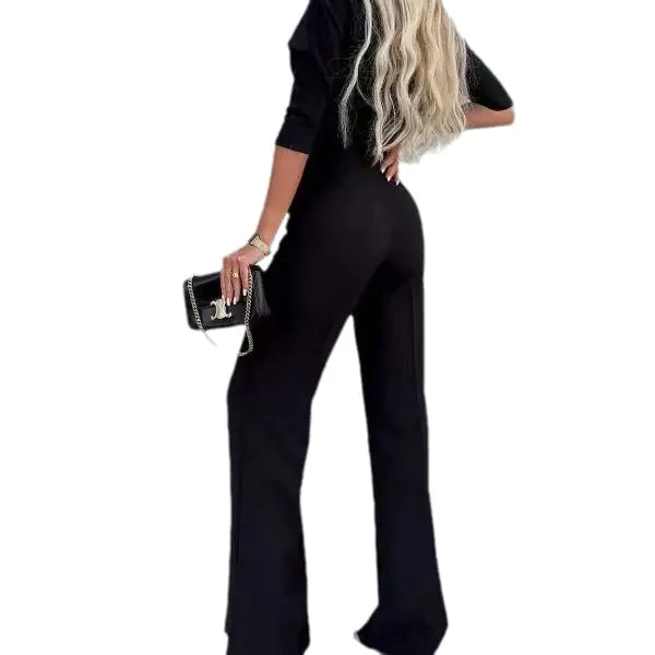 2023 Women's Solid Color Commuter Top & Wide Leg Pants Set