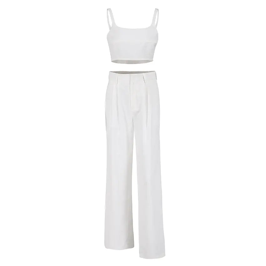 2023 Summer Women's Cotton Linen Tank Top & Wide Leg Pants Set